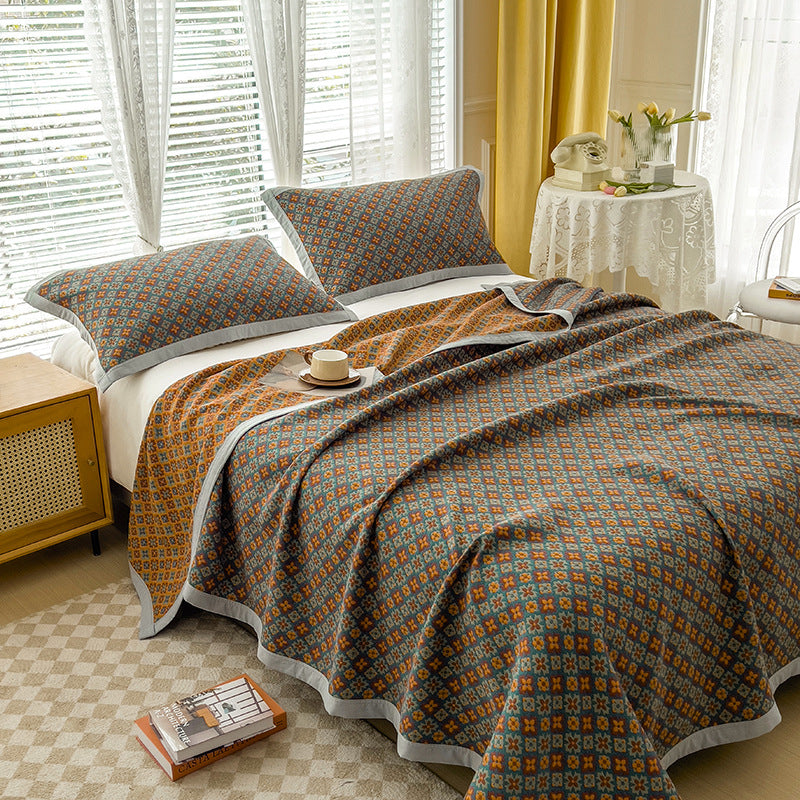 K-80 150x200±2cm Retro Printed Throw Blanket Cotton Towel Quilt with 2 Pillowcases K-80 150x200±2cm Retro Printed Throw Blanket Cotton Towel Quilt with 2 Pillowcases